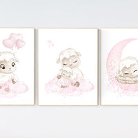 Sheep nursery decor, Nursery decor girl, nursery decor lamb, nursery wall art sheep, baby room wall art, baby room decor girl, farm animals