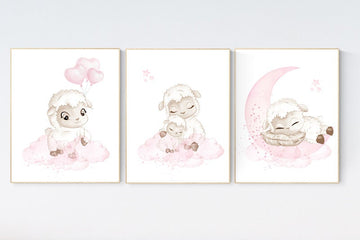 Sheep nursery decor, Nursery decor girl, nursery decor lamb, nursery wall art sheep, baby room wall art, baby room decor girl, farm animals