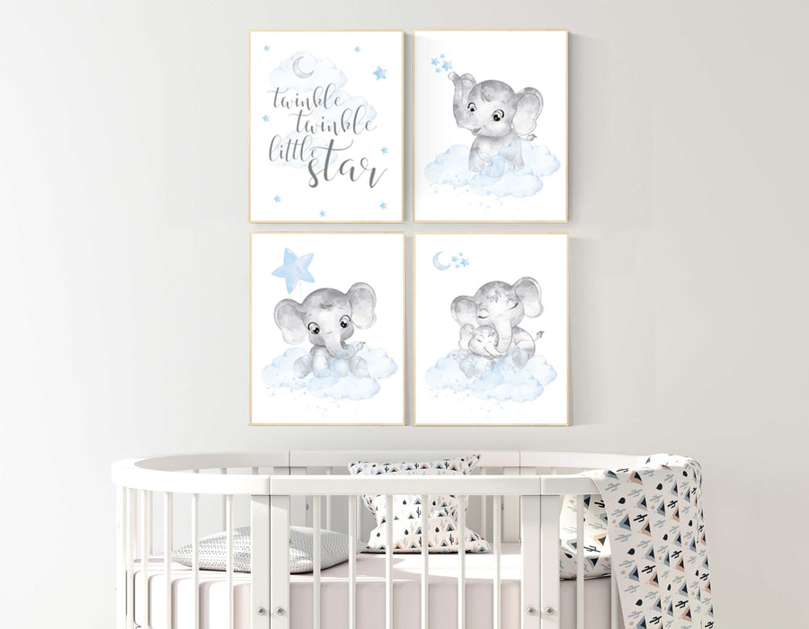 Elephant nursery, Nursery decor boy, nursery art, twinkle twinkle little star, blue nursery decor, blue grey, animal prints, elephants