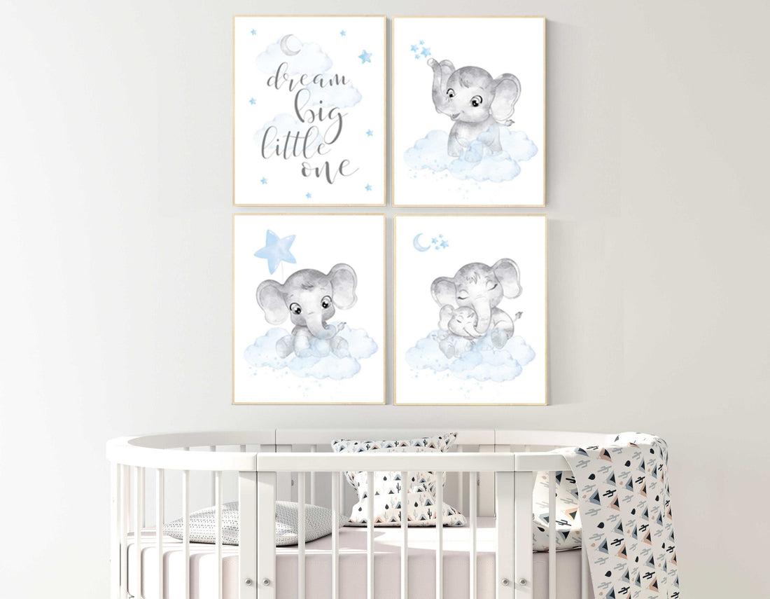 Elephant nursery, Nursery decor boy, nursery art, twinkle twinkle little star, blue nursery decor, blue grey, animal prints, elephants