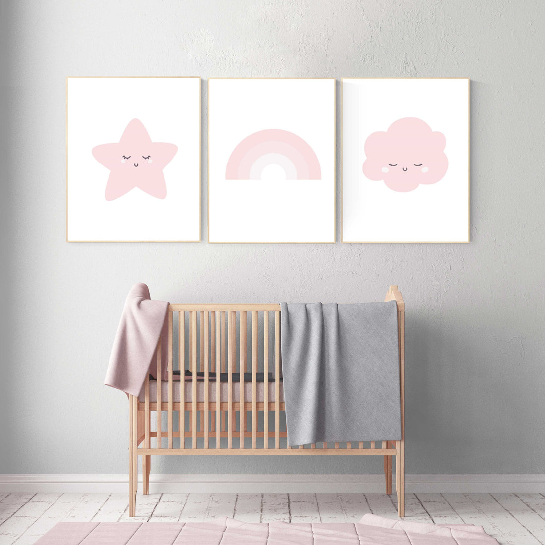 Nursery prints rainbow, Nursery decor girl, nursery wall art pink and grey, moon star, cloud, nursery wall art, girl nursery print, rainbow