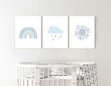 Nursery prints rainbow, Nursery decor boy, nursery wall art boy, blue, moon star, cloud, nursery wall art, boy nursery print, rainbow