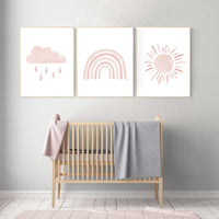 Nursery prints rainbow, blush pink Nursery decor girl, nursery wall art, moon, star, cloud, nursery wall art, blush, rainbow prints