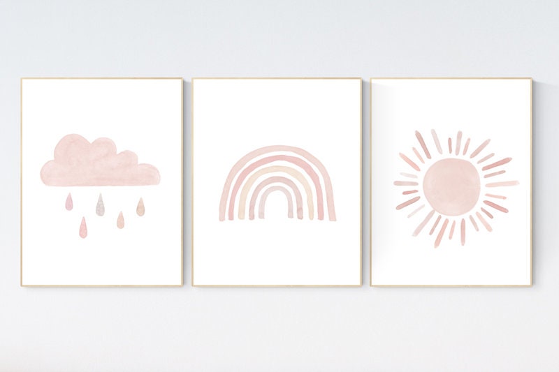 Nursery prints rainbow, blush pink Nursery decor girl, nursery wall art, moon, star, cloud, nursery wall art, blush, rainbow prints