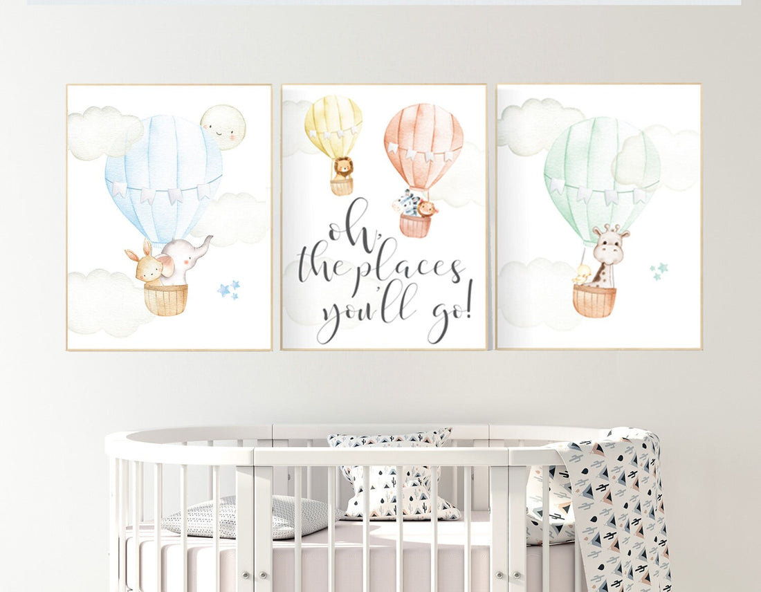 Hot air balloon, elephant giraffe, Nursery decor animals, bear, gender neutral, nursery decor twins, animal nursery, neutral, unisex