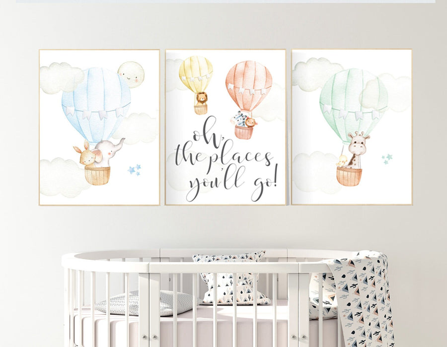 Hot air balloon, elephant giraffe, Nursery decor animals, bear, gender neutral, nursery decor twins, animal nursery, neutral, unisex