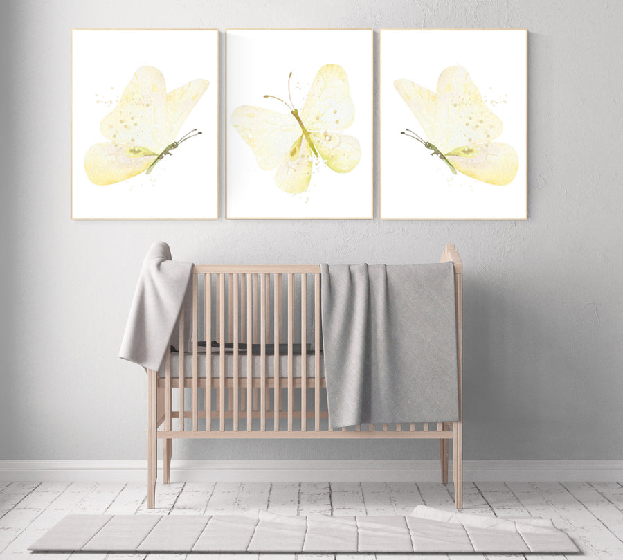 Nursery decor girl butterfly, nursery decor yellow, nursery decor girl yellow, Butterfly Nursery Art, Girl Nursery Art, Butterfly Wall Art