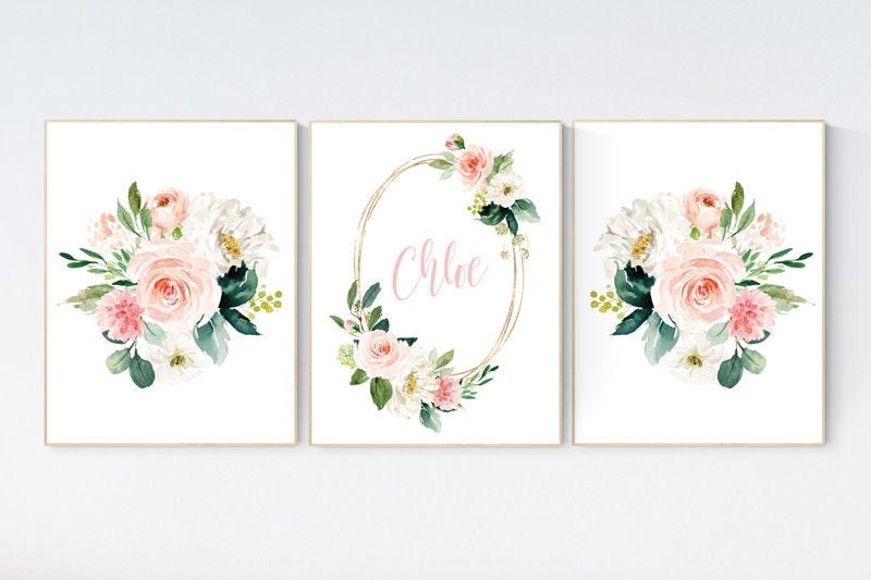 Nursery decor girl floral, nursery decor girl name, nursery decor girl flowers, blush pink, nursery decor girl boho, floral nursery prints