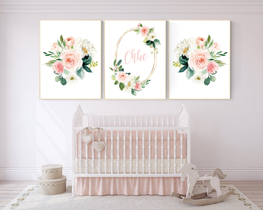 Nursery decor girl floral, nursery decor girl name, nursery decor girl flowers, blush pink, nursery decor girl boho, floral nursery prints