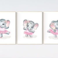 Ballerina elephant, baby room decor girl, Elephant nursery art, nursery prints girl, elephant nursery print, pink and gray, ballet theme