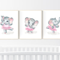 Ballerina elephant, baby room decor girl, Elephant nursery art, nursery prints girl, elephant nursery print, pink and gray, ballet theme