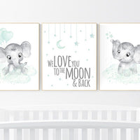 nursery art girl, nursery art boy, nursery art elephant, gender neutral, nursery decor neutral, mint green nursery, mint green, elephant