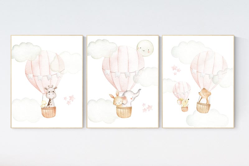 Nursery decor girl blush pink, hot air balloon nursery, blush pink nursery, nursery decor woodland animal, hot air balloon nursery, animal