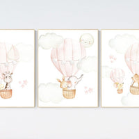 Blush nursery wall art, Nursery decor girl, hot air balloon nursery, blush pink nursery, nursery decor woodland animals, hot air balloon