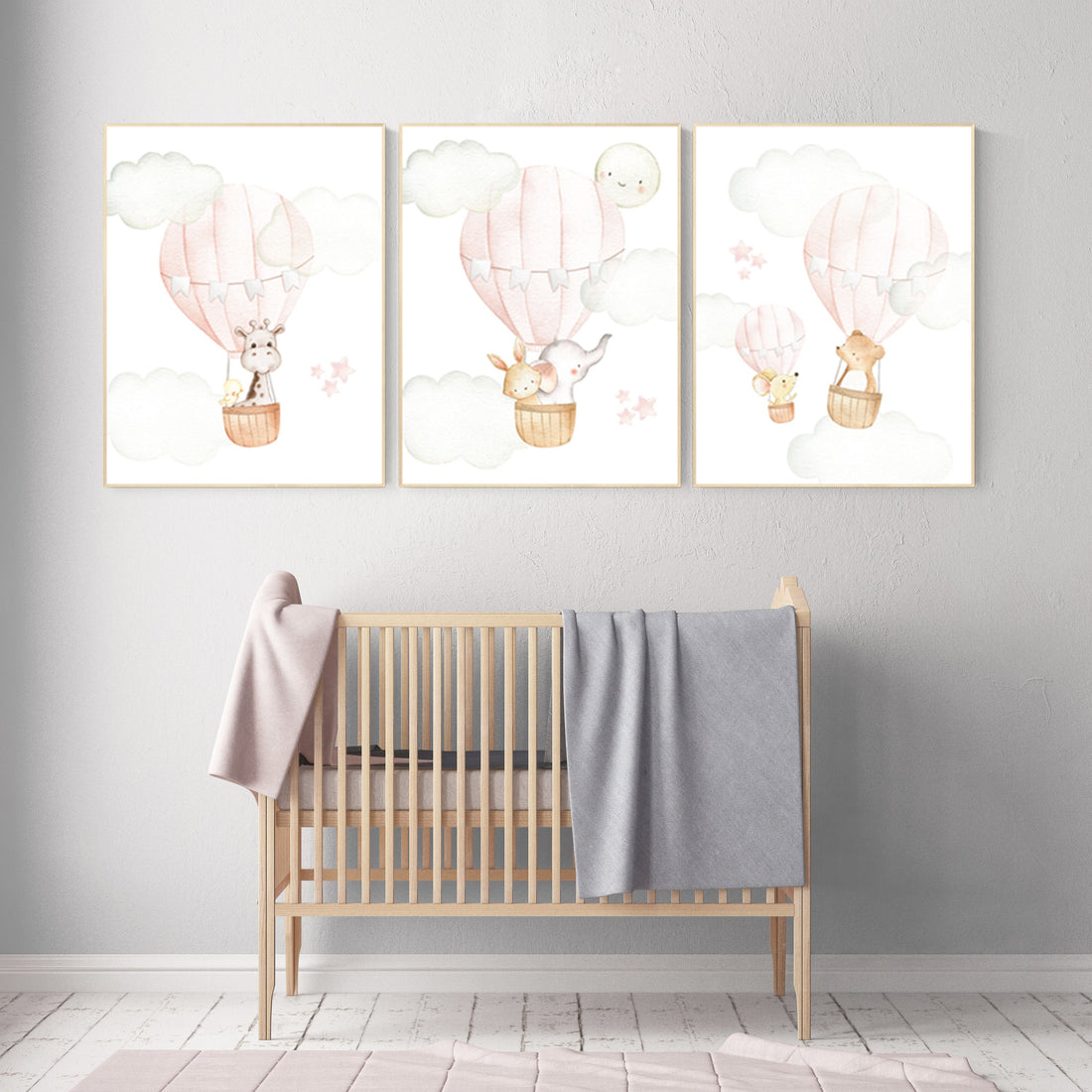 Blush nursery wall art, Nursery decor girl, hot air balloon nursery, blush pink nursery, nursery decor woodland animals, hot air balloon