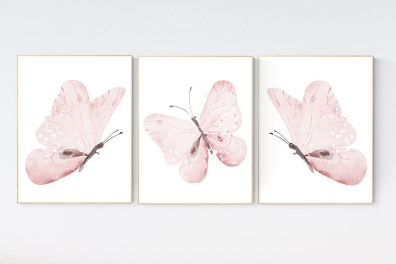 Butterfly Nursery Art: Light Pink Watercolor Prints