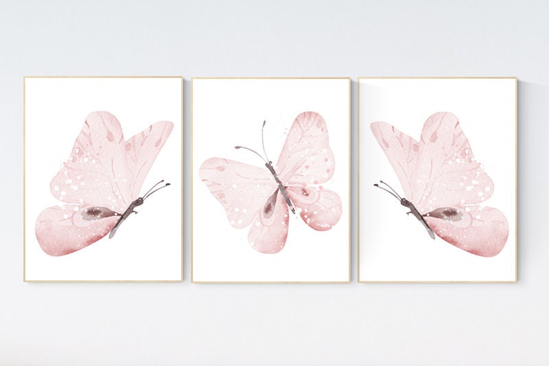 Butterfly Nursery Art: Light Pink Watercolor Prints