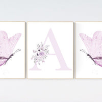 Nursery decor girl lavender, butterfly, nursery decor girl name, lilac, Butterfly Nursery Art, Girl Nursery Art, purple, girl nursery