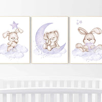 Nursery decor girl bunny, Purple nursery decor, Nursery decor girl flower bunny, lilac, lavender, bunny print nursery girl, rabbit print