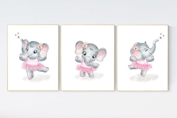 Ballerina elephant, baby room decor girl, Elephant, nursery prints girl, elephant nursery print, Nursery Girl Print, Pink nursery wall art