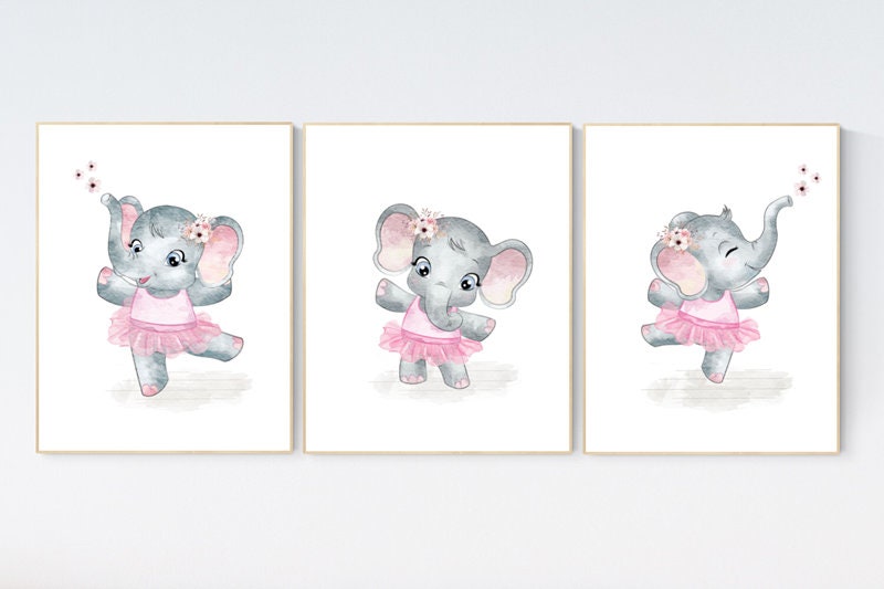 Ballerina elephant, baby room decor girl, Elephant, nursery prints girl, elephant nursery print, Nursery Girl Print, Pink nursery wall art