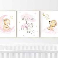 Nursery decor bear, bear nursery decor for girls, dream big little one, girl wall art, nursery wall art girl nursery pink gold, nursery art