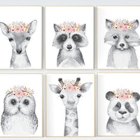 Nursery decor girl, floral nursery, Woodland nursery, woodland animals nursery, flower nursery, nursery decor girl boho, nursery wall art