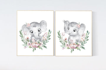 Nursery decor girl boho, elephant nursery wall art, nursery decor girl floral, nursery decor girl woodland, flower nursery, boho nursery