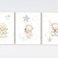 Sheep nursery decor, Gray nursery decor, nursery decor lambs, nursery wall art sheep, moon and cloud wall art nursery gender neutral nursery