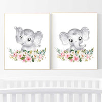 Floral nursery, elephant nursery wall art, Nursery decor girl boho, nursery decor girl flowers, woodland animals, boho nursery, elephants