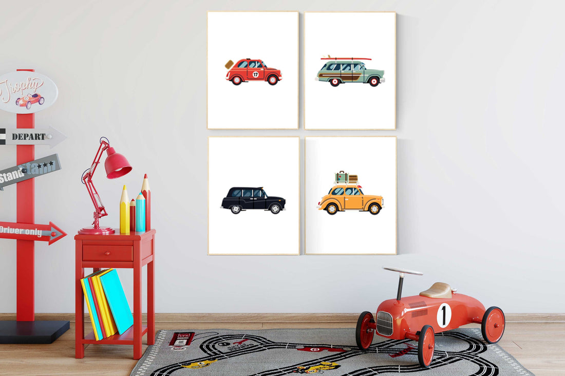 nursery decor boy cars, car nursery wall art, boys room decor cars, vintage cars print, nursery wall art boy car, transportation wall art