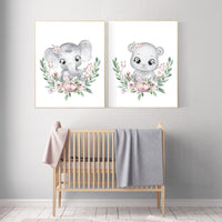 Nursery decor girl butterflies, boho nursery, elephant nursery wall art, bear, nursery decor girl floral, animal prints, flower nursery