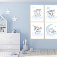 Elephant nursery, Nursery decor boy, nursery wall art, nursery art, blue nursery decor, moon and cloud, nursery decor boy modern, blue gray