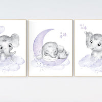 Girls room decor purple, Nursery decor girl purple, nursery decor elephant girl, moon and stars, nursery decor girl lavender, lilac nursery