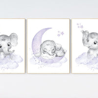 Girls room decor lavender, Nursery decor girl purple, nursery decor elephant girl, moon and stars, nursery decor girl lavender, lilac