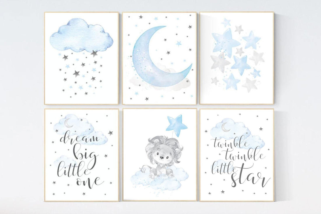 Nursery decor boy, nursery wall art boy elephant, cloud and stars, dream big little one, nursery art, moon nursery, dream big little one