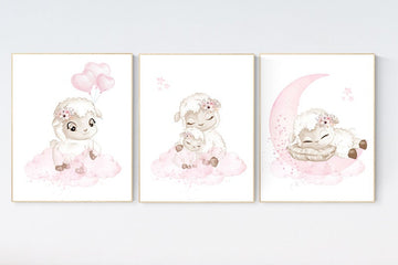 Sheep nursery decor, Nursery decor girl, nursery decor lamb, nursery wall art sheep, girl nursery, baby room decor girl, farm animals