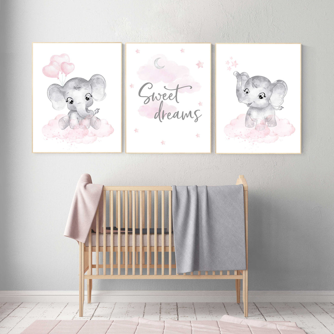 Nursery decor elephant girl, nursery wall art elephant, pink gray, nursery prints elephants, pink grey, elephant nursery wall art, set of 3
