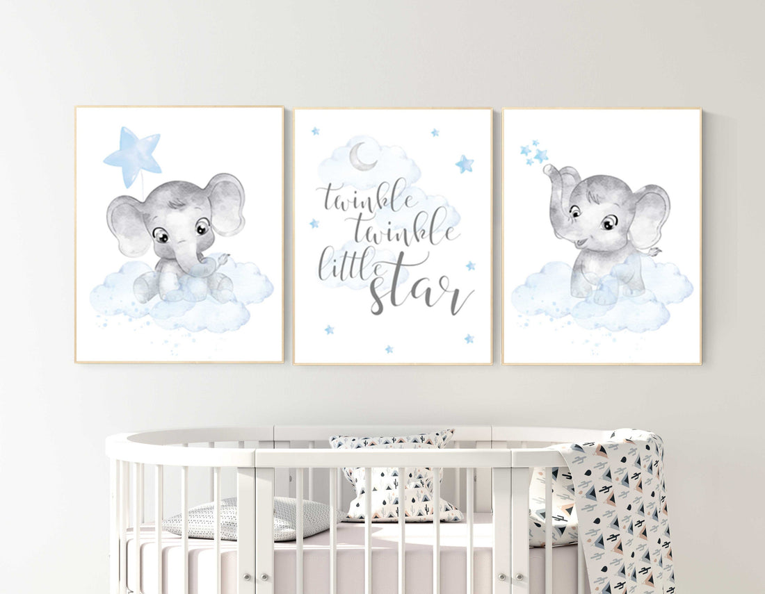 Nursery decor boy elephant, nursery wall art elephant, baby room decor boy, blue and gray, Elephant Nursery Art, blue grey, animal nursery