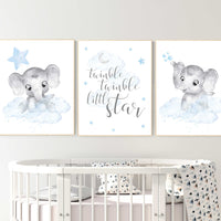 Nursery decor boy elephant, nursery wall art elephant, baby room decor boy, blue and gray, Elephant Nursery Art, blue grey, animal nursery