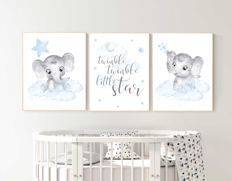 Nursery decor boy elephant, nursery wall art elephant, baby room decor boy, blue and gray, Elephant Nursery Art, blue grey, animal nursery