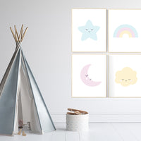 Nursery prints rainbow, Nursery decor gender neutral, nursery wall art boy, moon star, cloud, nursery wall art neutral nursery print