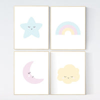 Nursery prints rainbow, Nursery decor gender neutral, nursery wall art boy, moon star, cloud, nursery wall art neutral nursery print