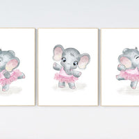 Ballerina elephant, baby room decor girl, Elephant nursery art, nursery prints girl, elephant nursery print, pink and gray, ballet theme