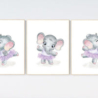 Ballerina elephant, baby room decor girl lavender,, Elephant nursery art, nursery prints girl, nursery print, purple, lilac, ballet theme