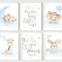 Animal nursery, Nursery decor boy elephant, bunny nursery art, blue, bear nursery, giraffe baby room wall art, boy room, navy gray grey