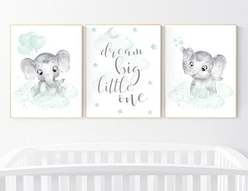 Nursery wall art gender neutral, nursery decor neutral, mint green nursery, elephant nursery decor, mint green elephant animal print nursery