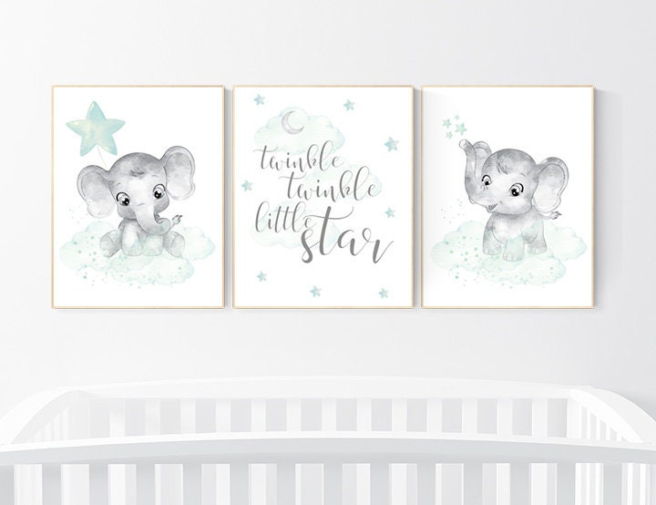 Mint and grey nursery, Elephant themed baby room, nursery pictures, baby room pictures, gender neutral, mint green, baby room ideas