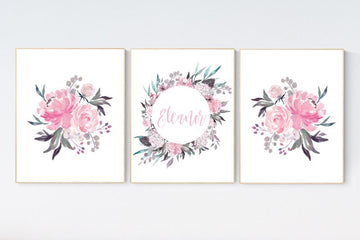 Nursery wall art elephant, nursery decor girl flower, nursery decor girl floral, Boho baby room, pink nursery decor, flower baby room