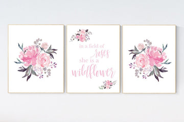 Nursery wall art elephant, nursery decor girl flower, nursery decor girl floral, Boho baby room, pink nursery decor, flower baby room